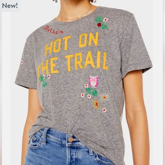 MOTHER The Rowdy Tee Hot On The Trail sz SML Embroidered Gray Crewneck - Picture 1 of 13